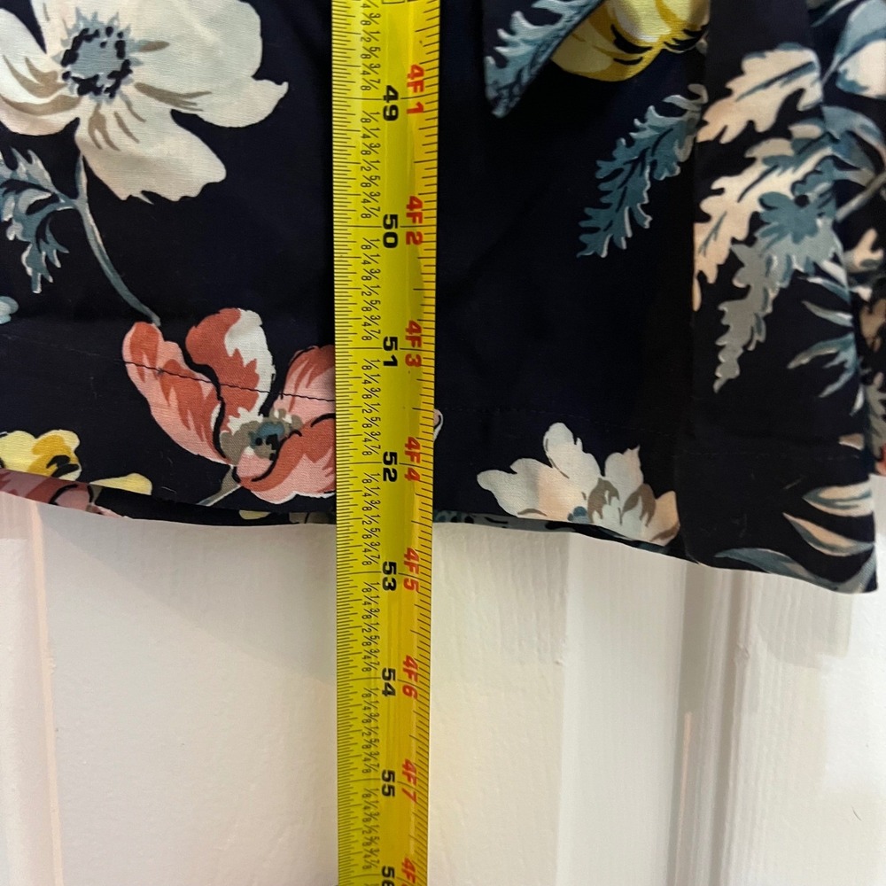 LOFT Navy Blue Floral Short Sleeve Wide Leg Jumpsuit V-Neck Size 2 - Picture 4 of 8